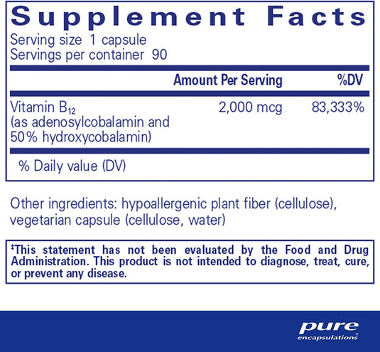 Pure Encapsulations Adenosyl/Hydroxy B12 Product Label