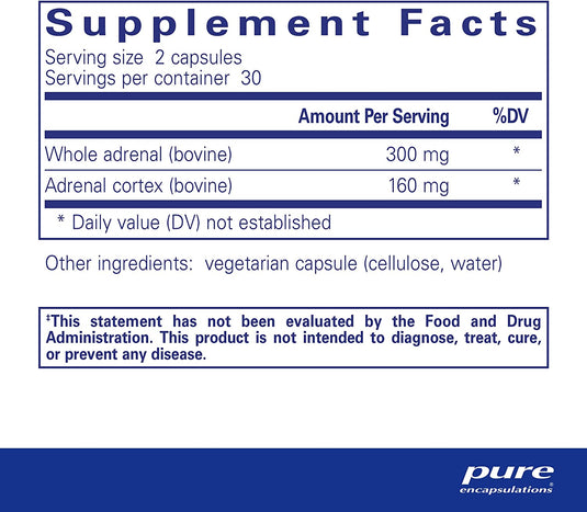 Pure Encapsulations Adrenal Nutritional Support for Healthy Adrenal Function Product Label