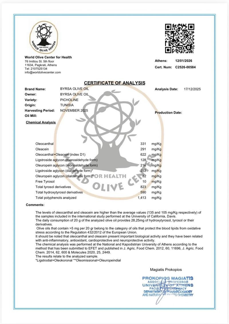 Load image into Gallery viewer, BYRSA Picholine Ultra High Polyphenol Organic Extra Virgin Olive Oil (1413mg/kg)
