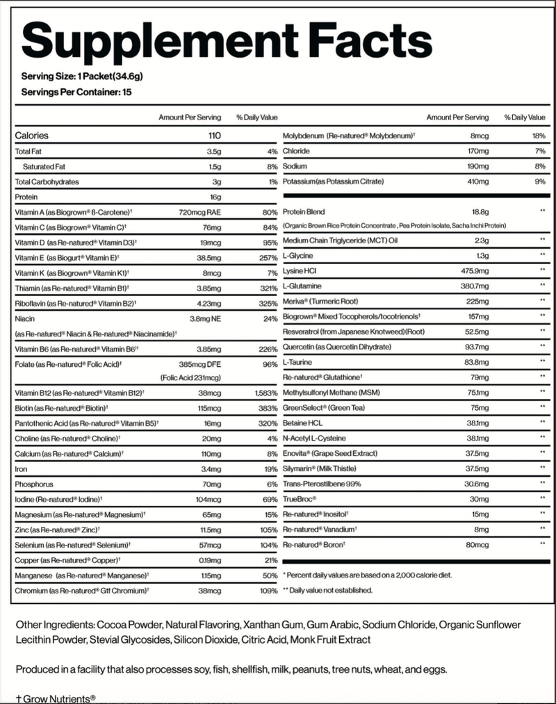 Load image into Gallery viewer, Nourish &amp; Flourish Protein &amp; Polyphenol Advanced Meal Replacement powder Supplement Facts

