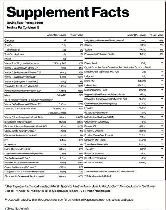 Nourish & Flourish Protein & Polyphenol Advanced Meal Replacement powder Supplement Facts
