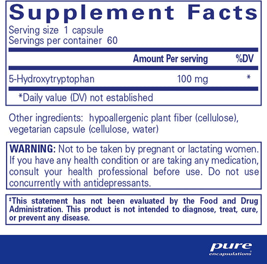 Pure Encapsultations 5-HTP 100MG product label