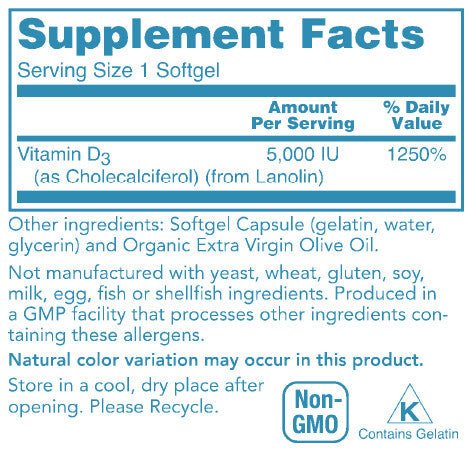Vitamin D 5000IU Supplement Facts